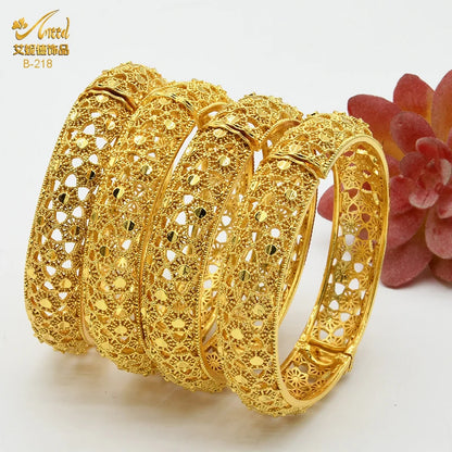Dubai 24K Gold Color Bracelets for Women - Luxury Designer Indian Bangles, African Arabic Wedding Bridal Jewelry - Hiccupzz