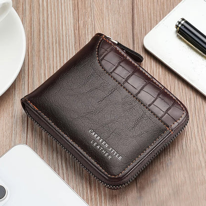 Men's Luxury Leather Wallet - RFID Zipper Card Holder with Coin Pocket, Perfect Gift for Men