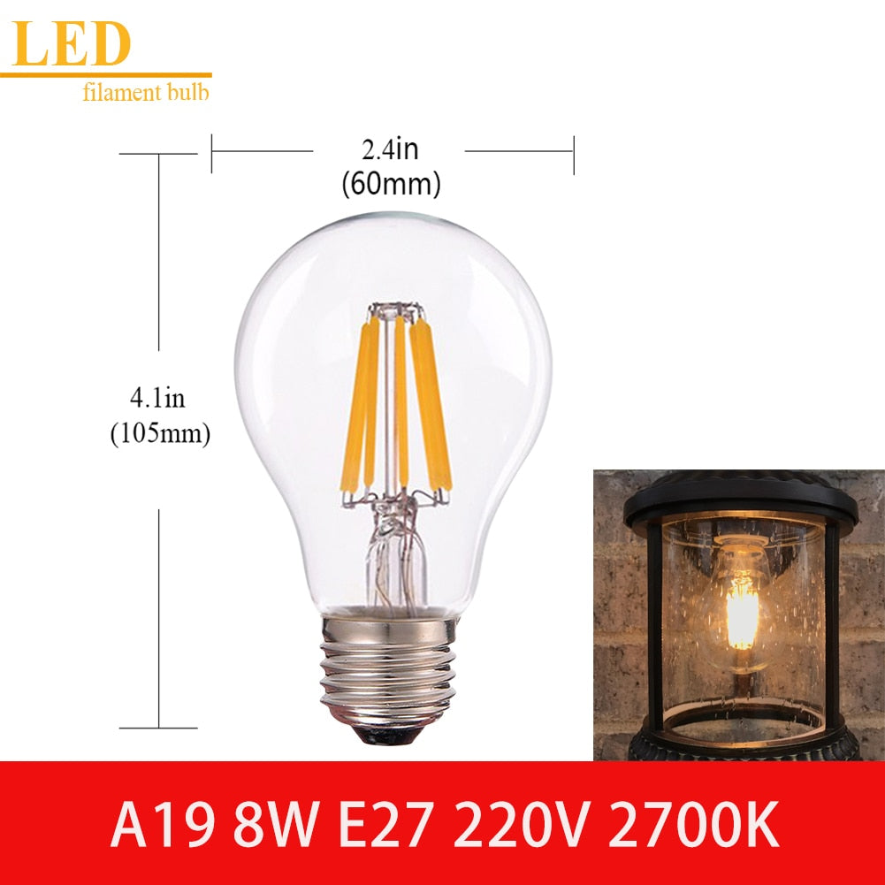 LED Filament Light Bulb Clear Glass Ampoule