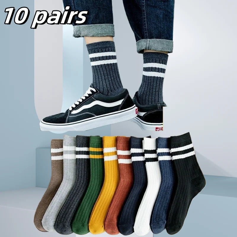 10 Pairs Breathable Cotton Sports Socks - Bamboo Fiber Sweat-Absorbing Deodorant Socks