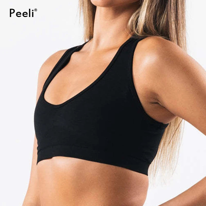 Medium Impact Seamless Sports Bra Inner Padded Yoga Bras Backless Sports Bras Push Up Gym Top Workout Bralette Women Clothing