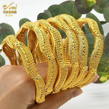 Women Charm Bracelet Bangle, 24K Gold Color Jewelry, Dubai Flower Bangle Brand, African Designer Ethiopian Hawaiian Jewelry - Hiccupzz