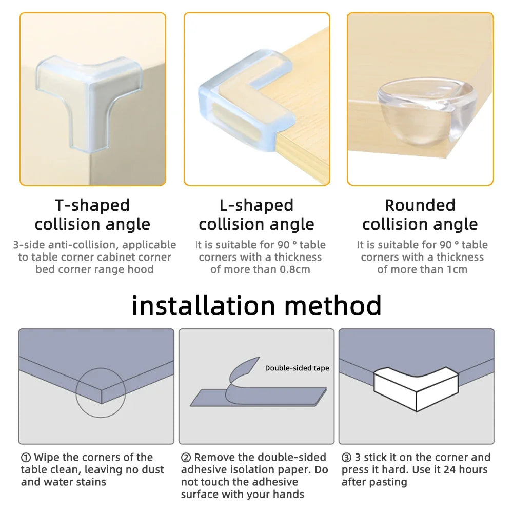 Baby Safety Silicone Table Corner Protectors - Transparent Furniture Edge Protection Covers