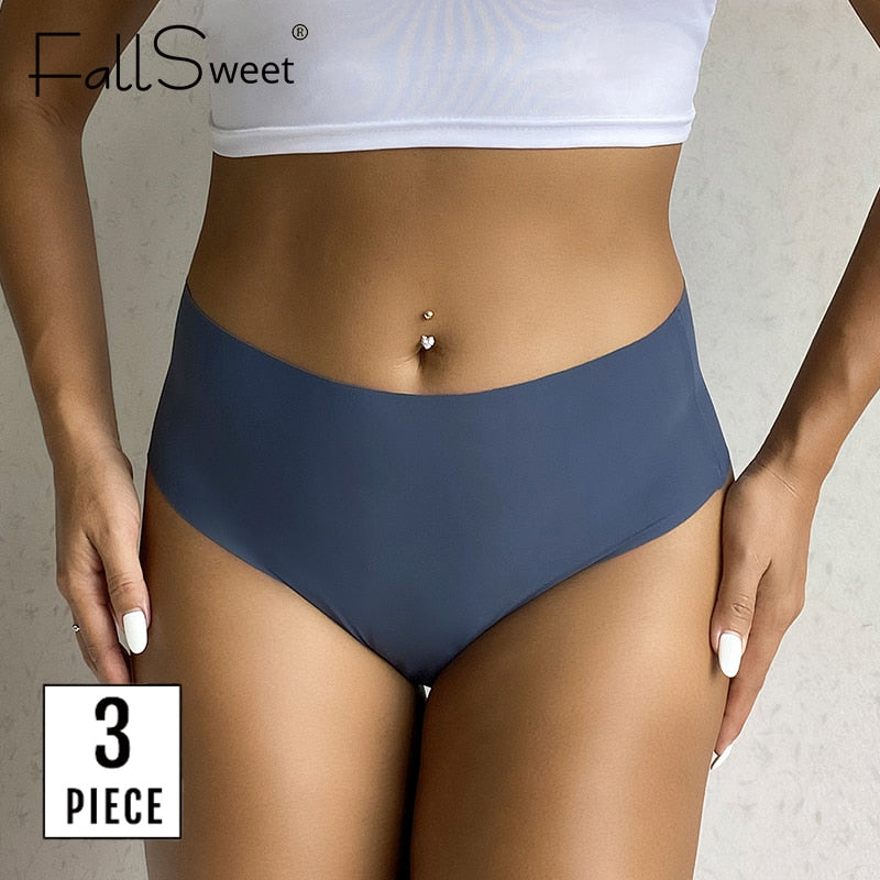 FallSweet 3 pcs/pack High Waist Thongs Panties Women Ultra Thin Soft Brief Seamless Underwear lingerie ropa interior femenina