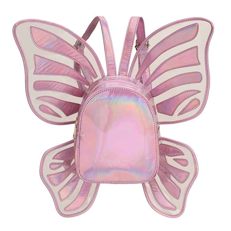 Fashion Women's Laser Mini Backpack Butterfly Angel Wings Daypack for Girls Travel Casual Daypack School Bag Holographic Leather