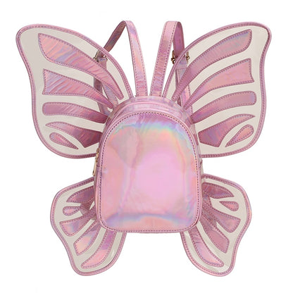 Fashion Women's Laser Mini Backpack Butterfly Angel Wings Daypack for Girls Travel Casual Daypack School Bag Holographic Leather - Hiccupzz