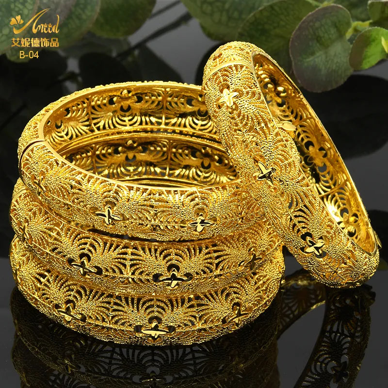 Dubai 24K Gold Color Bracelets for Women - Luxury Designer Indian Bangles, African Arabic Wedding Bridal Jewelry