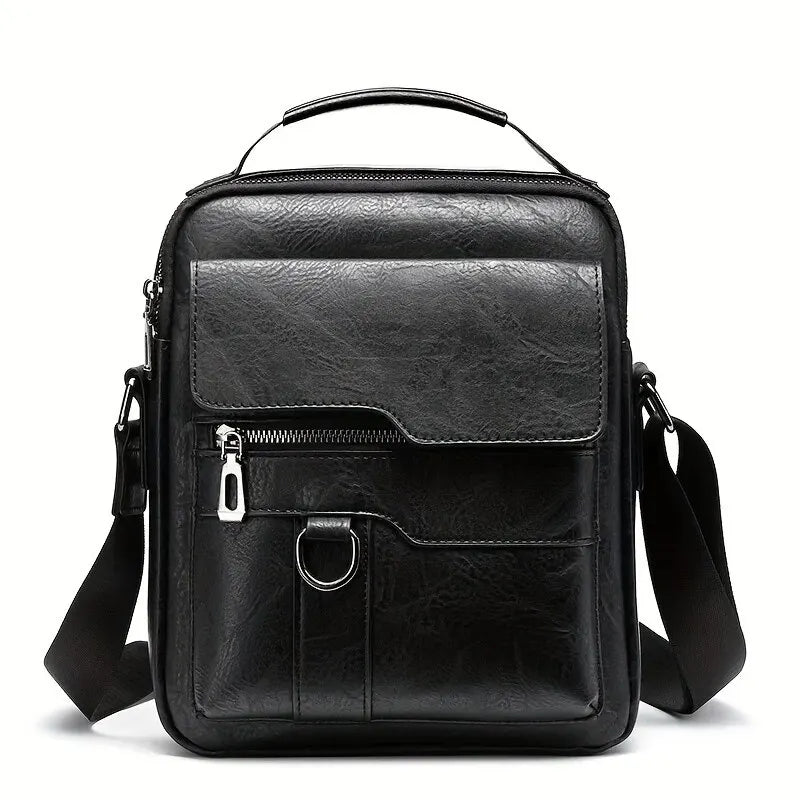 Men's PU Leather Shoulder Bag - Fits 9.7'' iPad, Business Crossbody Messenger Bag with Flap for Travel