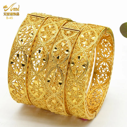 Dubai 24K Gold Color Bracelets for Women - Luxury Designer Indian Bangles, African Arabic Wedding Bridal Jewelry - Hiccupzz