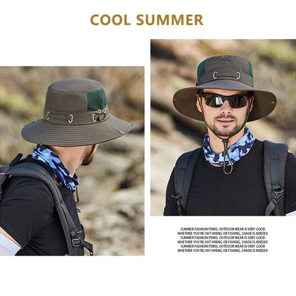 Men's Cap Breathable Mesh Solid Color Bucket Hat for Fishing, Camping & Hiking Anti-UV Sun Hat Wide Brim Fisherman Hat - Hiccupzz