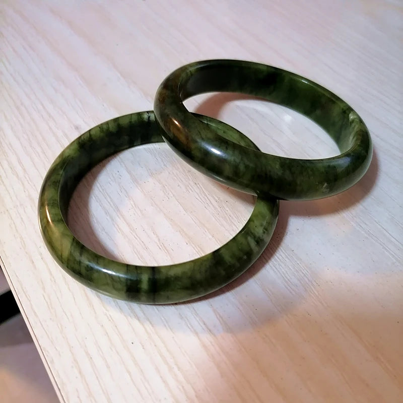 Natural Green Jades Bangles Hand Carved Emerald Jade Bracelet Women Boutique