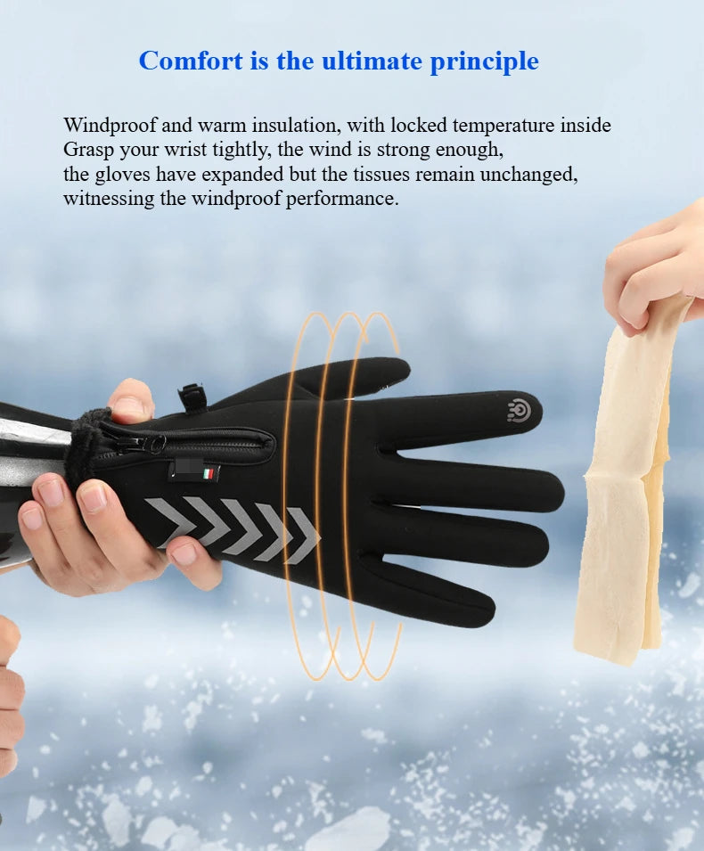 Men's Winter Waterproof Cycling Gloves - Touch Screen, Fleece, Non-slip, Warm Full Finger Gloves