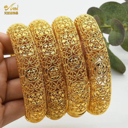 Dubai 24K Gold Color Bracelets for Women - Luxury Designer Indian Bangles, African Arabic Wedding Bridal Jewelry - Hiccupzz