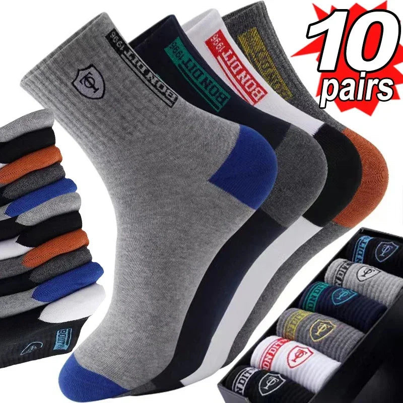 10 Pairs Breathable Cotton Sports Socks - Bamboo Fiber Sweat-Absorbing Deodorant Socks