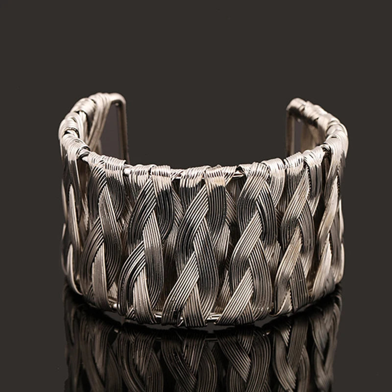 Punk Multilayer Metal Wire String Bracelets for Women, Vintage Exaggerated Gold Color Wide Open Cuff Bangles Jewelry - Hiccupzz