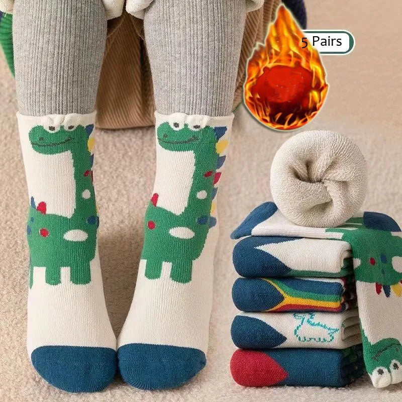 5 Pairs Winter Baby Socks - Warm Cotton Cartoon Socks for Kids, Thicken Socks for Girls and Boys