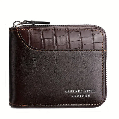 Men's Luxury Leather Wallet - RFID Zipper Card Holder with Coin Pocket, Perfect Gift for Men