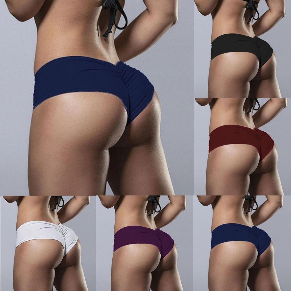 Women Sexy Solid Color Stretchy Briefs Hip Lift Underpants Underwear Panties Slit Shorts Casual Beach Party