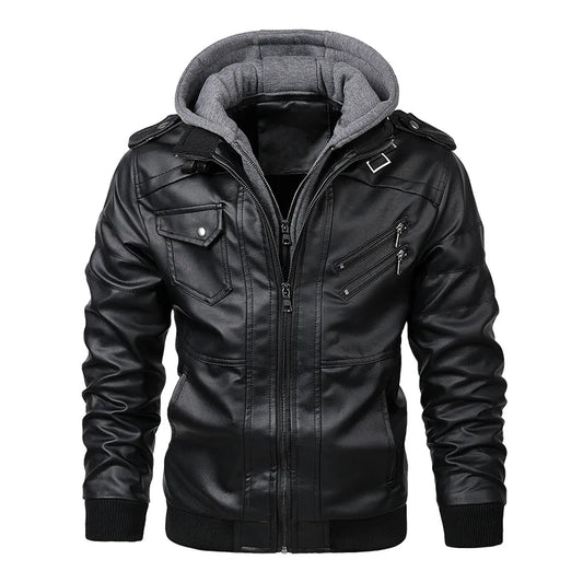 Men's Leather Jacket Autumn PU Biker Coat Casual Motorcycle Style EU Size - Hiccupzz