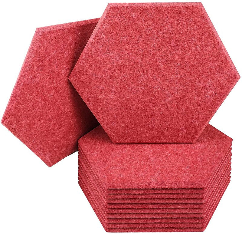 12Pcs High Density Hexagon Studio Acoustic Panels Self-adhesive Sound Absorbing Wall Panel KTV Drum Room Soundproof Pad Stickers