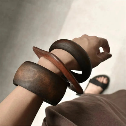 Elegant Natural Wood Square Bracelet for Women, Coffee Girl Jewelry, Geometric Wooden Bangles - Hiccupzz