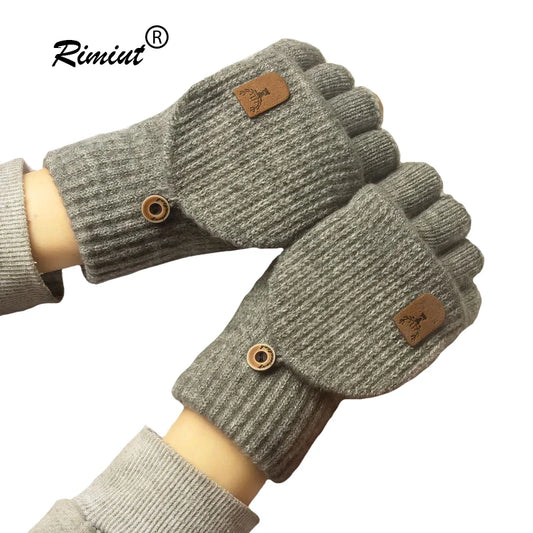 Knitted Winter Fingerless Touch Screen Gloves - Thick Warm Half-Finger Gloves