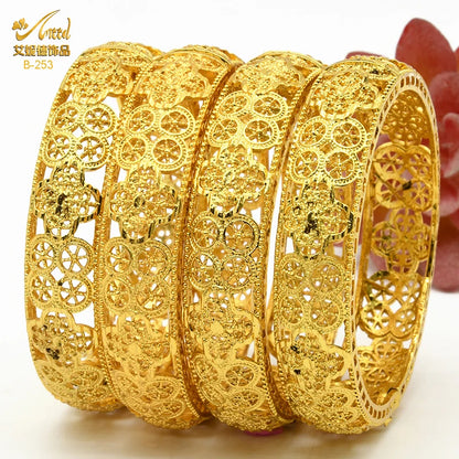 Dubai 24K Gold Color Bracelets for Women - Luxury Designer Indian Bangles, African Arabic Wedding Bridal Jewelry - Hiccupzz