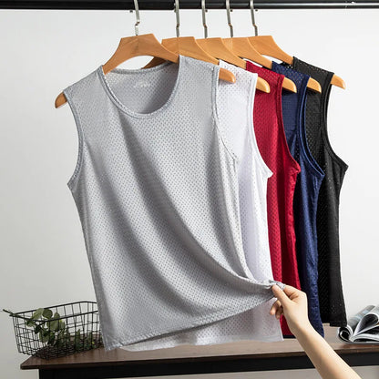 Men's Ice Silk Mesh Tank - Transparent Gym Stringer Bodybuilding Vest - Hiccupzz