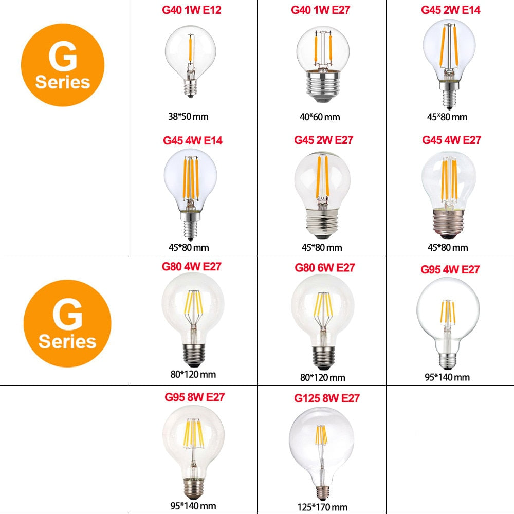 LED Filament Light Bulb Clear Glass Ampoule