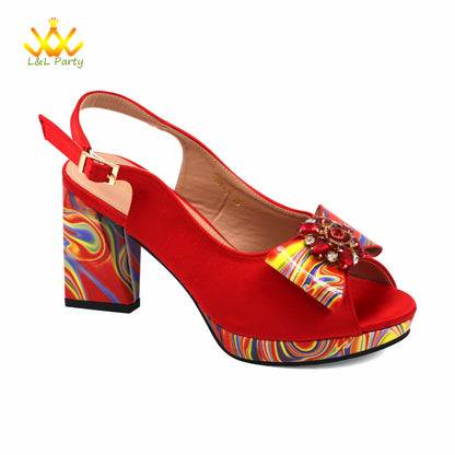 Appliques Specials Italian Design Nigerian Women Shoes Matching Bag Set in Red Color INS Hot Sale Sandals - Hiccupzz