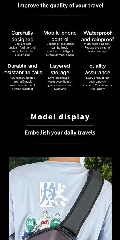 Motorcycle Backpack with LED EYE - DIY Riding Bag with APP Control, Hard Shell, Rainproof, Fits 14-Inch Notebook - Hiccupzz