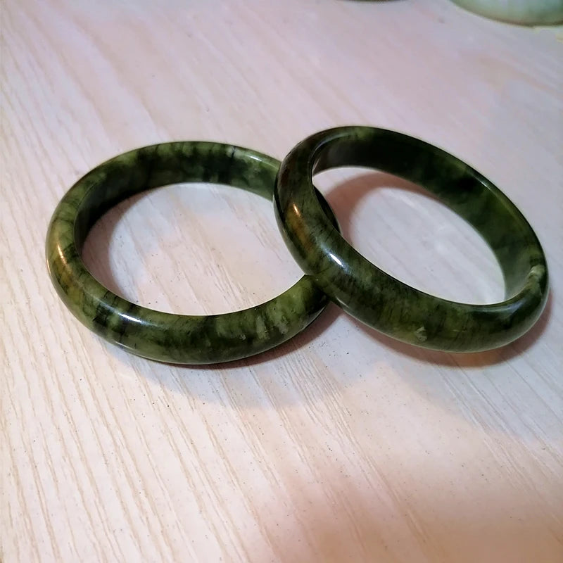 Natural Green Jades Bangles Hand Carved Emerald Jade Bracelet Women Boutique