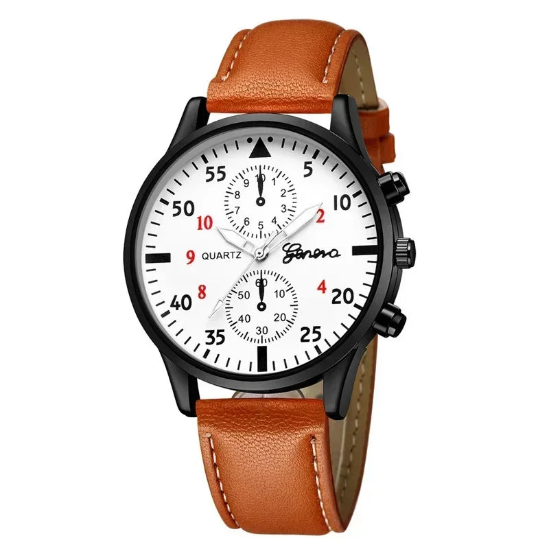 1/2/4 Pcs Men's Sports Watch Set - Business Quartz Wristwatch with Luxury Brown Leather Bracelet, Casual Design (No Box)