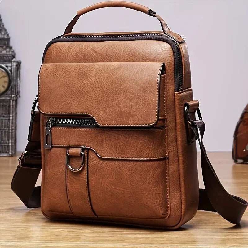 Men's PU Leather Shoulder Bag - Fits 9.7'' iPad, Business Crossbody Messenger Bag with Flap for Travel