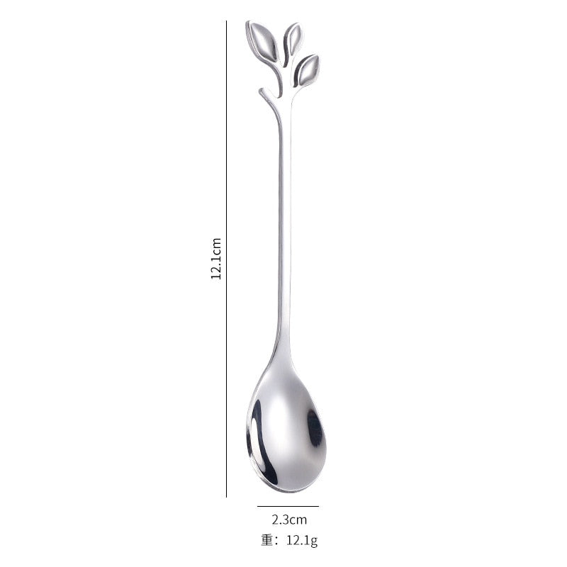 1/5PCS  Tree Leaf Stainless Steel Gold Spoons