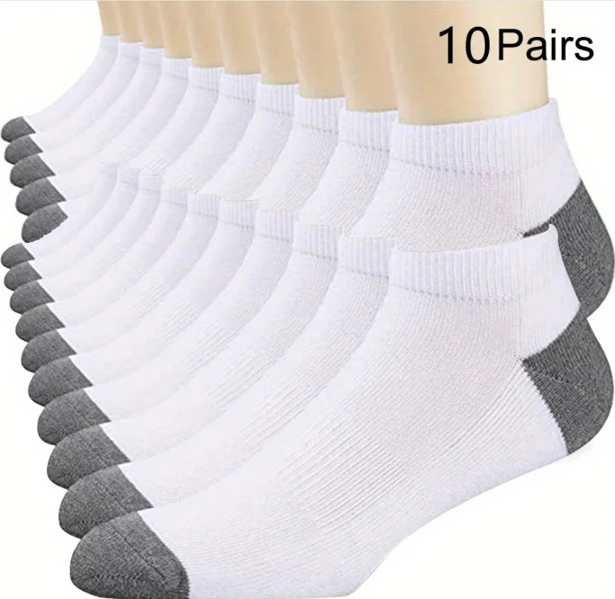 10 Pairs Breathable Cotton Sports Socks - Bamboo Fiber Sweat-Absorbing Deodorant Socks