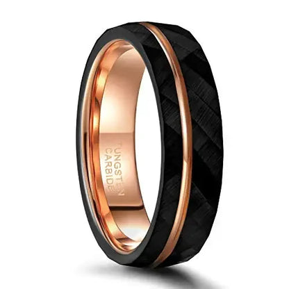 Tigrade 4mm 6mm 8mm Black Tungsten Rings for Men Women Thin Rose Gold Groove Hammered Wedding Band Ring Comfort Fit Size 5-14 - Hiccupzz