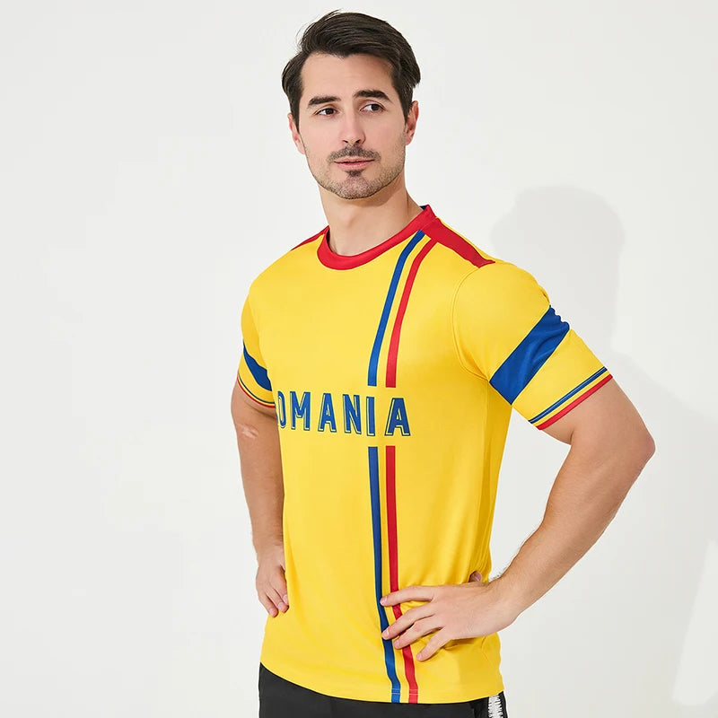 Euro Romania high quality 100% polyester short-sleeved soccer shirt