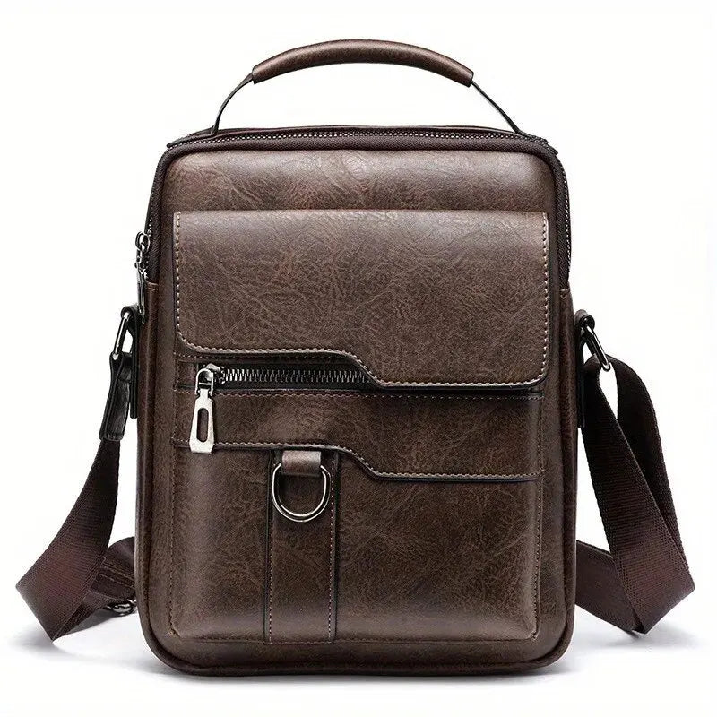 Men's PU Leather Shoulder Bag - Fits 9.7'' iPad, Business Crossbody Messenger Bag with Flap for Travel