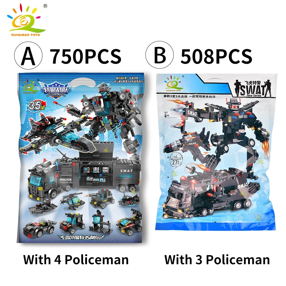 SWAT Police Station Truck Model Building Blocks City Machine Helicopter Car Figures Bricks Educational Toy For Children