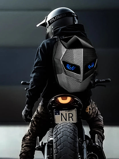 Motorcycle Backpack with LED EYE - DIY Riding Bag with APP Control, Hard Shell, Rainproof, Fits 14-Inch Notebook - Hiccupzz