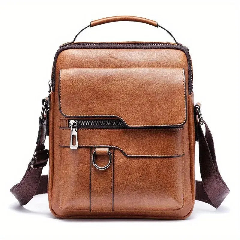 Men's PU Leather Shoulder Bag - Fits 9.7'' iPad, Business Crossbody Messenger Bag with Flap for Travel