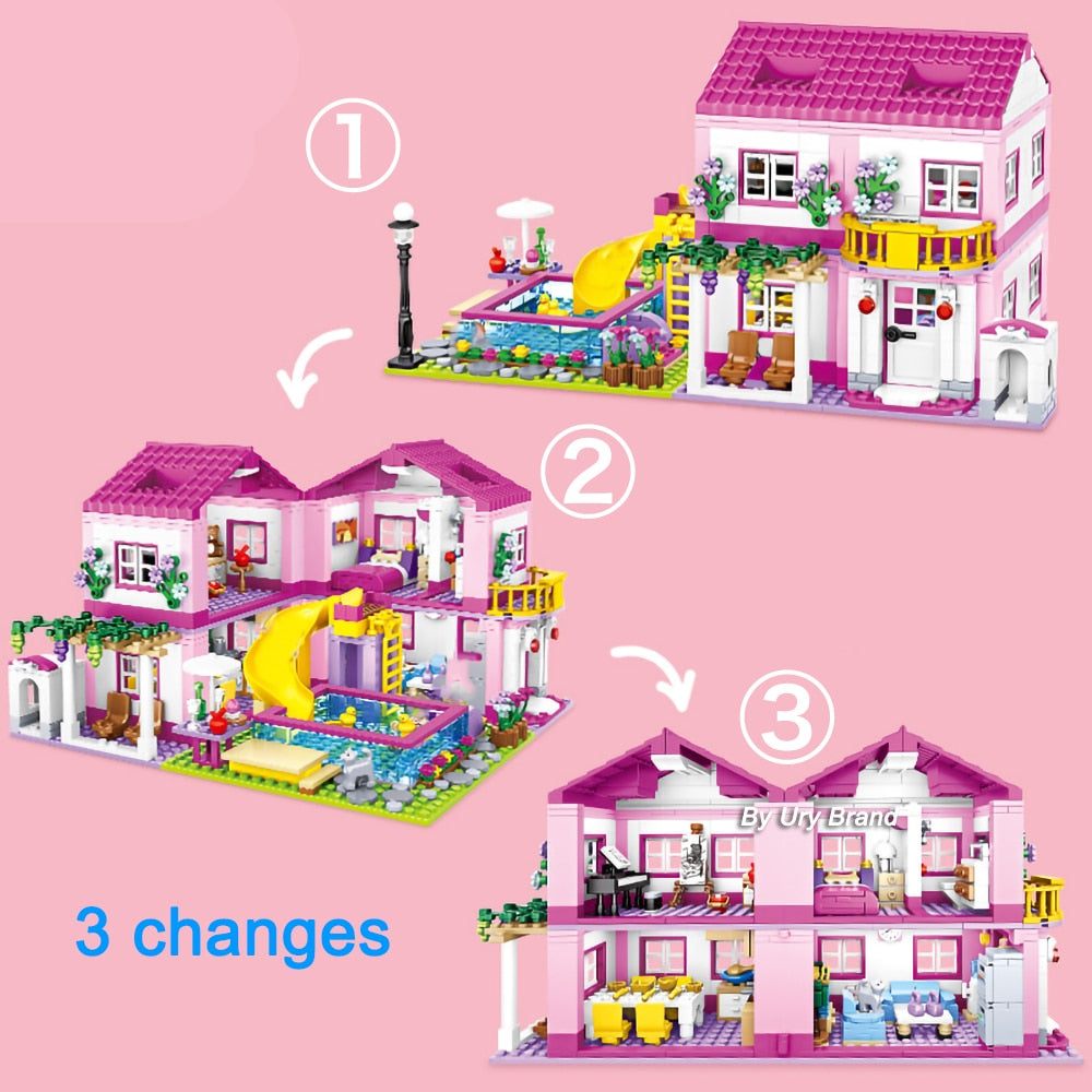 Friends City House Summer Holiday Villa Castle Building Blocks Sets Figures Swimming Pool DIY Toys for Kids Girls