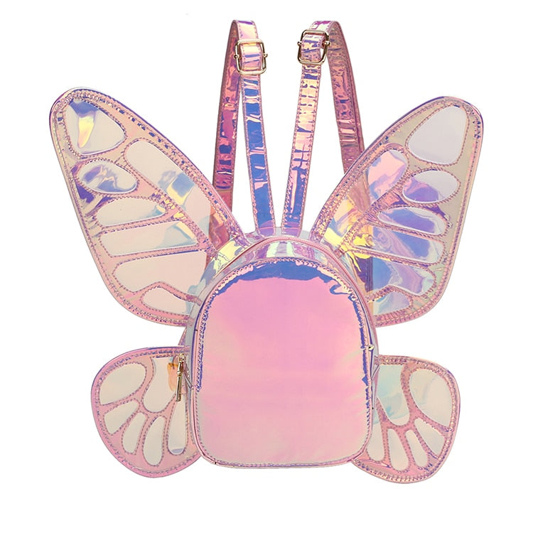 Fashion Women's Laser Mini Backpack Butterfly Angel Wings Daypack for Girls Travel Casual Daypack School Bag Holographic Leather