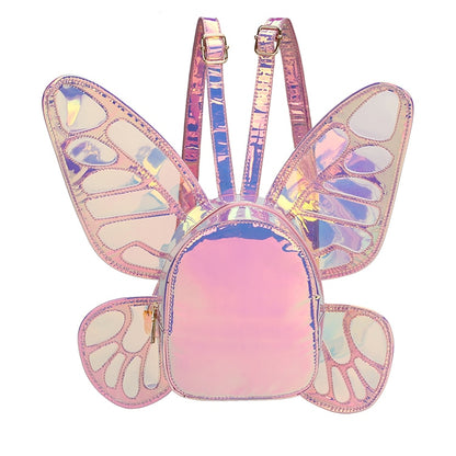 Fashion Women's Laser Mini Backpack Butterfly Angel Wings Daypack for Girls Travel Casual Daypack School Bag Holographic Leather - Hiccupzz