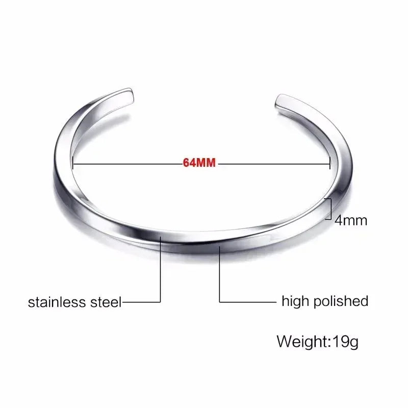 2024 New Simple Twisted Stainless Steel Open Bangles for Men Delicate Silver Color Cuff Bracelet Fashion Party Jewelry