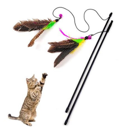 Funny Kitten Cat Teaser Interactive Toy Rod with Bell and Feather Toys for Cats Teaser Interactive Toy Rod Pet Cats Toys Stick - Hiccupzz