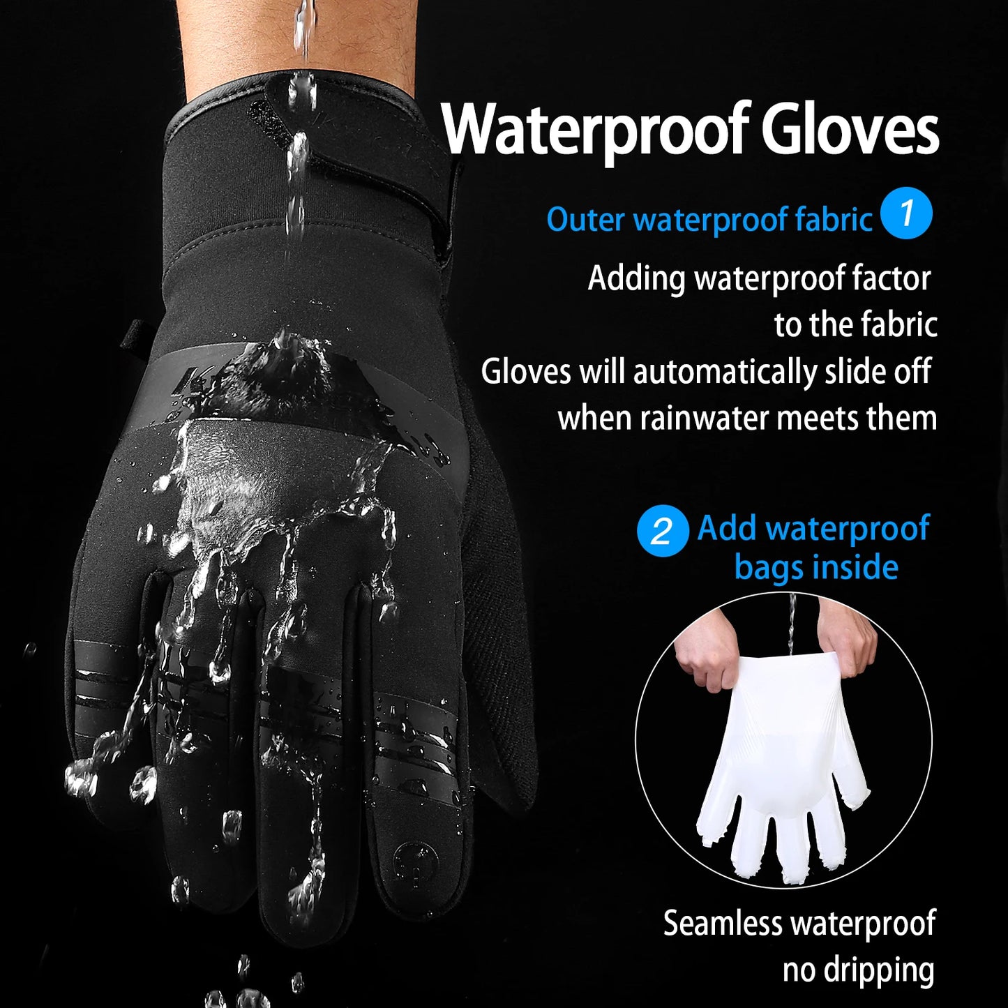 Winter Cycling Gloves - Touch Screen Waterproof Motorcycle Gloves