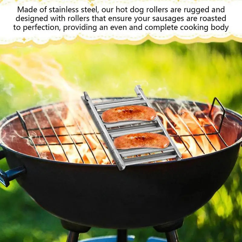 Hot Dog Roller Rack Foldable Hot Dog Roller Basket BBQ Hot Dog Griller Stainless Steel Sausage Roller Grill Hot Dog Roller