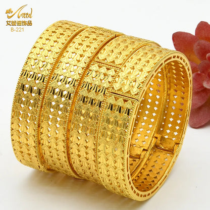 Dubai 24K Gold Color Bracelets for Women - Luxury Designer Indian Bangles, African Arabic Wedding Bridal Jewelry - Hiccupzz